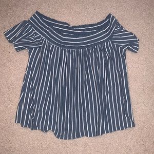 Blue Off the shoulder striped shirt